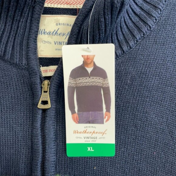NEW Weatherproof Vintage Men's XL Navy Holiday Sweater 100% Cotton Nordic 1/4Zip - Picture 6 of 8